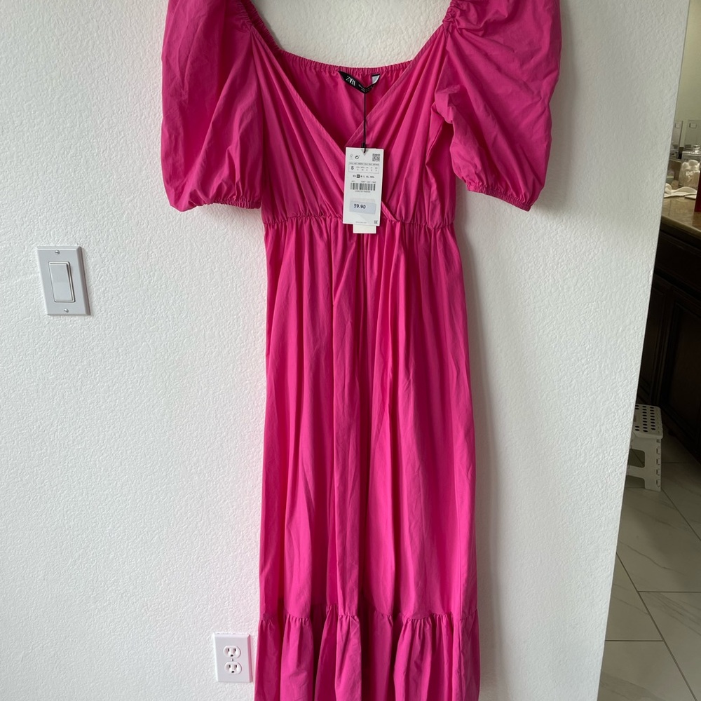 Zara Pink Puff Sleeve Maxi Dress